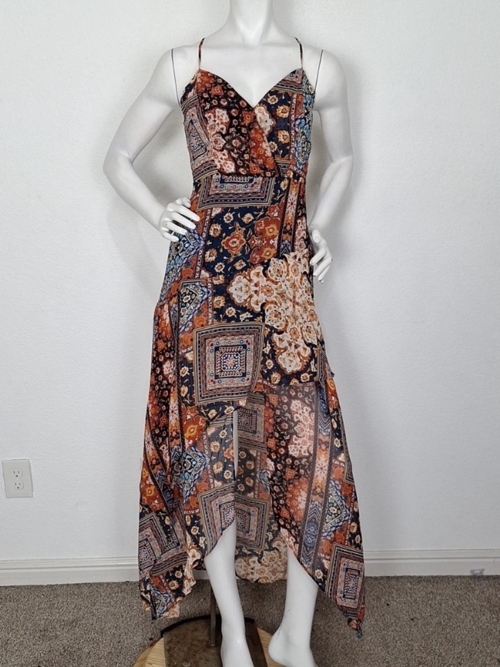 BCBGeneration NEW Orange Spice Indie Sleaze Boho High Low Hem Maxi Dress Size 2